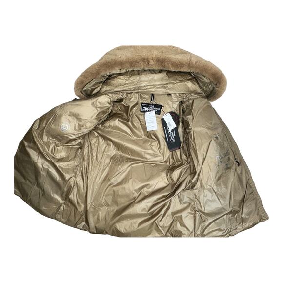 The Recycled Planet faux fur trim hooded downjacket belted brown puffer coat LG - Picture 8 of 11